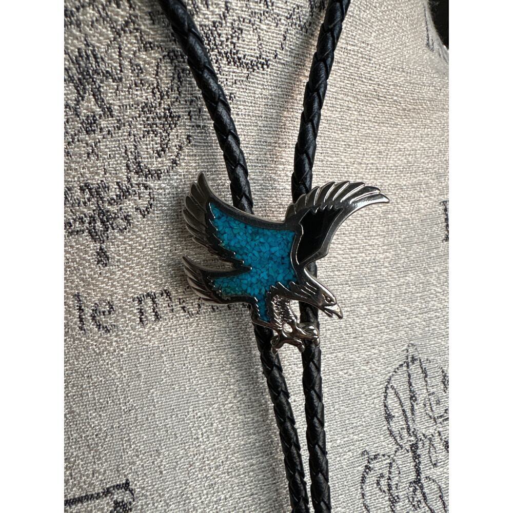 Eagle Turquoise Inlay Bolo Tie Western Festival Rodeo Style Unisex